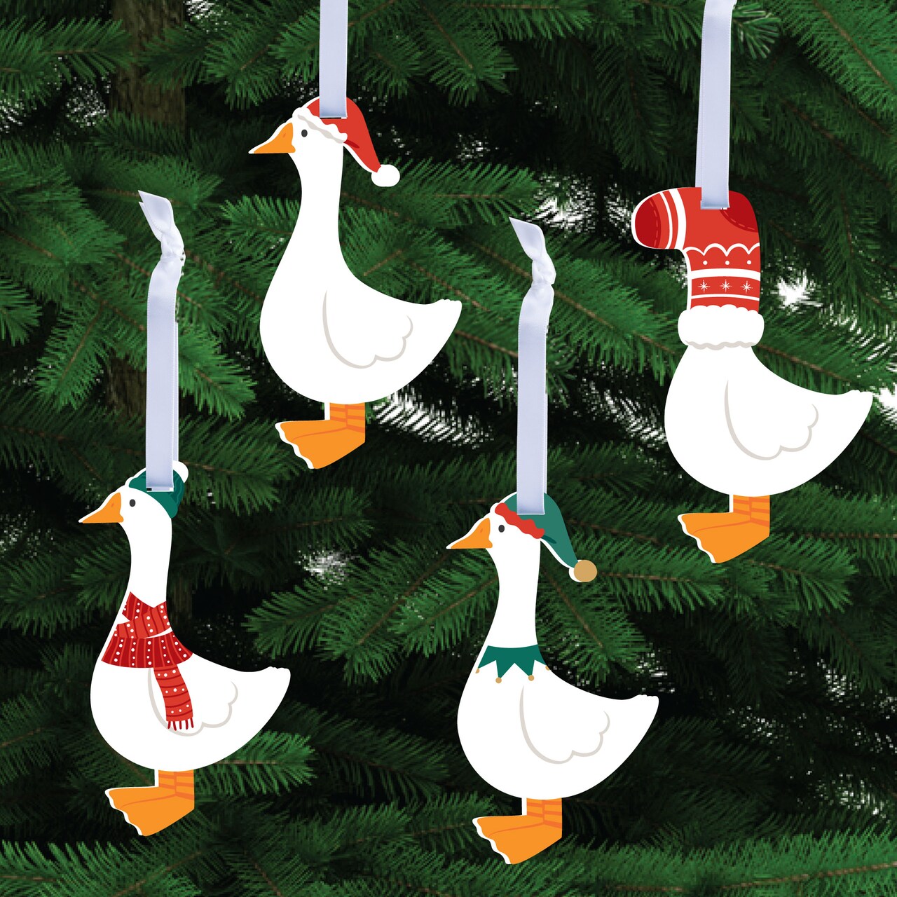 Big Dot of Happiness Christmas Silly Goose Ornament Set, Winter Holiday Party Decorations, Funny Christmas Tree Ornaments - Set of 12